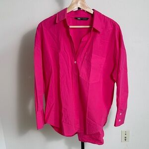 Zara Vibrant Pink Casual Button Down Shirt
